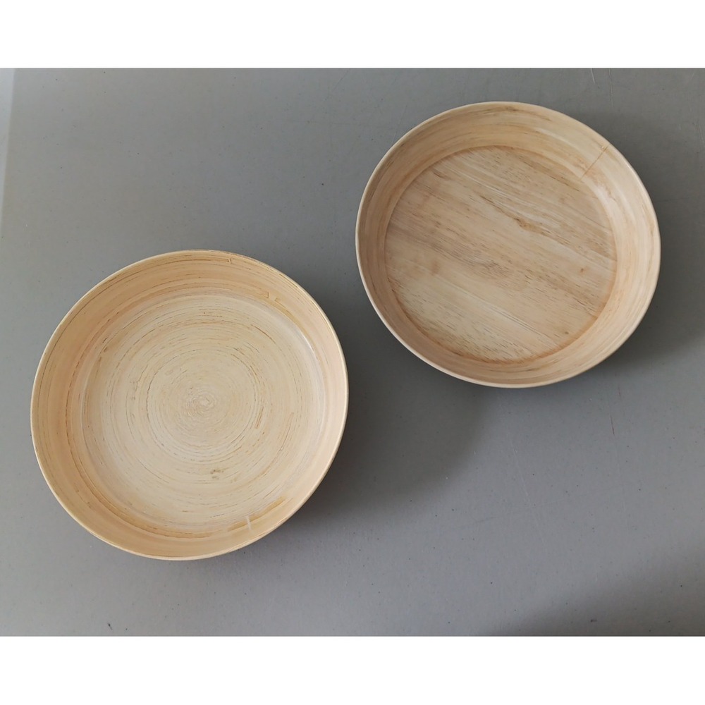 Set 2 Side Dish Bowl‎ Natural Wood Grain White Back Melamine Summer Party Retro